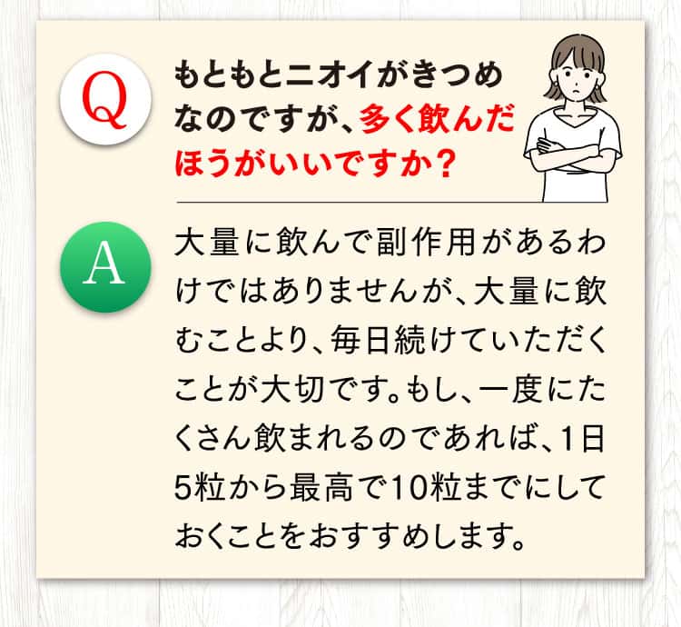 もともとニオイがきつめなのですが、多く飲んだ方がいいですか？