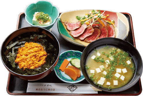 生ウニ丼と壱岐牛あぶりの定食